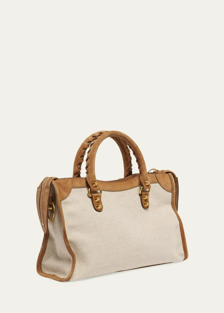 Balenciaga Le City Small Suede-Trim Canvas Tote Bag | Thumbnail 3 Balenciaga Le City Small Suede-Trim Canvas Tote Bag | Thumbnail 3