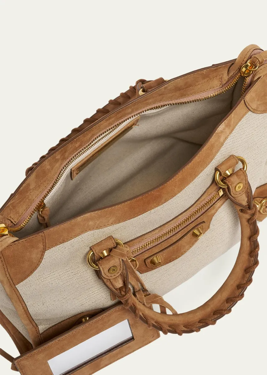 Balenciaga Le City Small Suede-Trim Canvas Tote Bag | Thumbnail 4 Balenciaga Le City Small Suede-Trim Canvas Tote Bag | Thumbnail 4