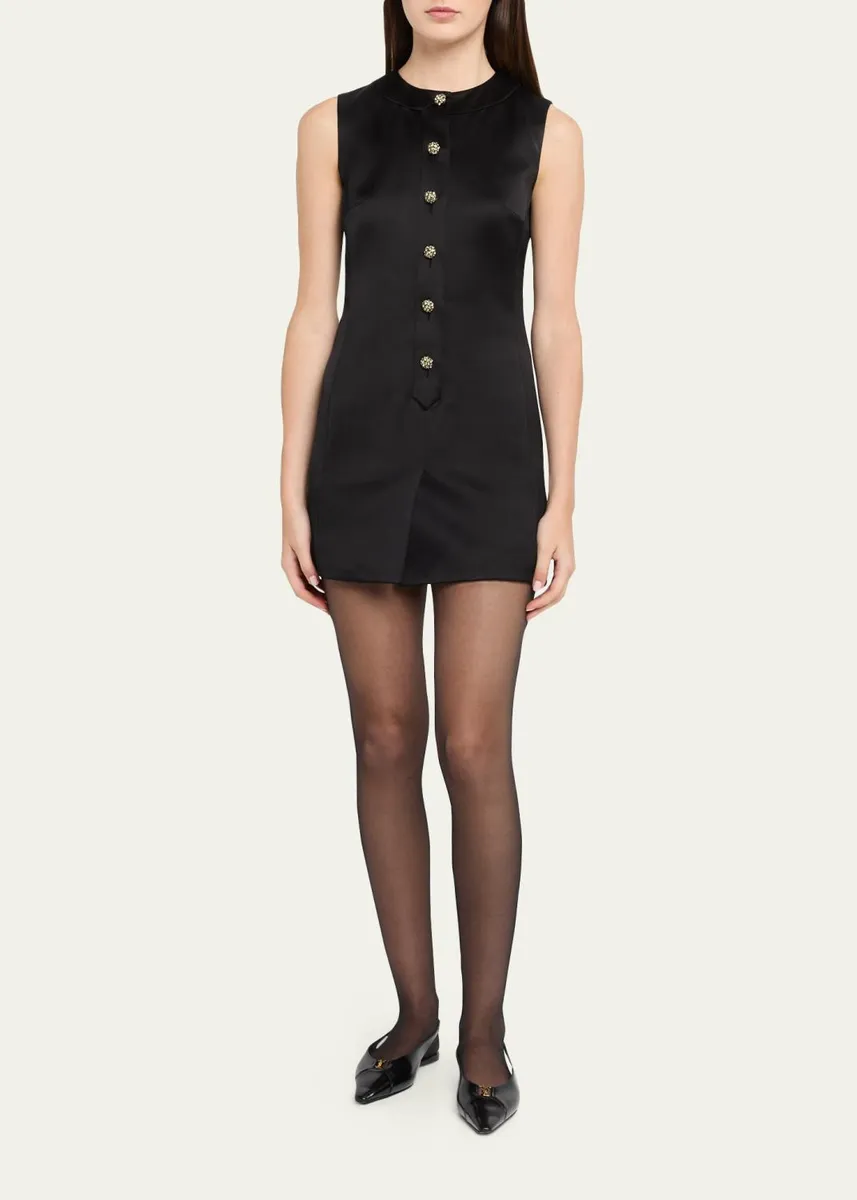 Saint Laurent Crystal Buttoned Satin Sleeveless Mini Dress | Thumbnail 2