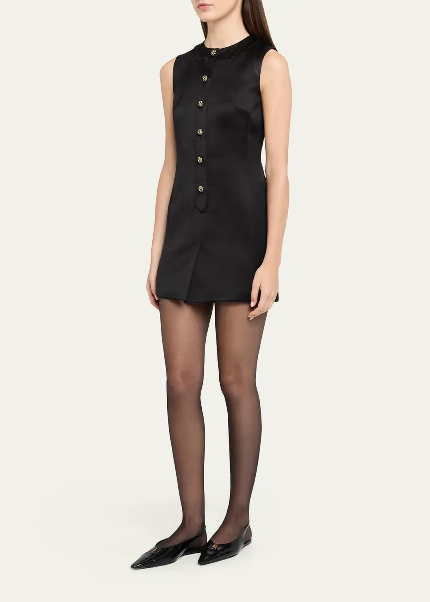 Saint Laurent Crystal Buttoned Satin Sleeveless Mini Dress | Thumbnail 4
