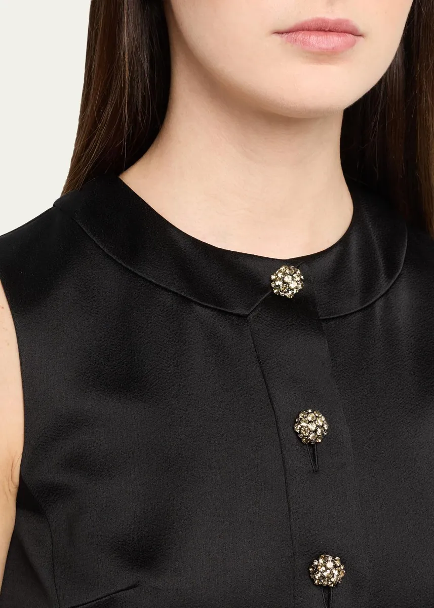 Saint Laurent Crystal Buttoned Satin Sleeveless Mini Dress | Thumbnail 5