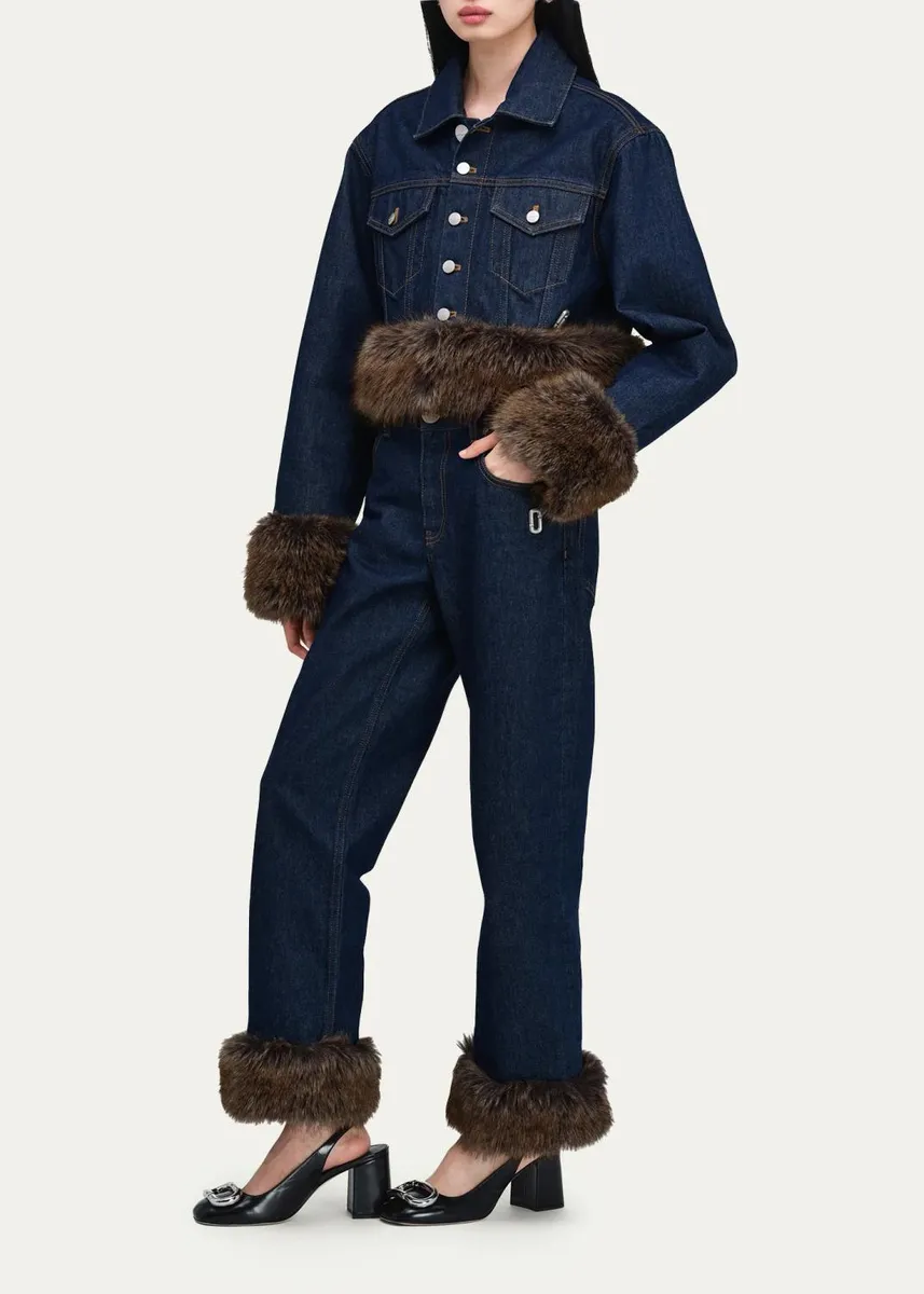 Marc Jacobs Faux-Fur-Trim Shrunken Trucker Jacket | Thumbnail 2