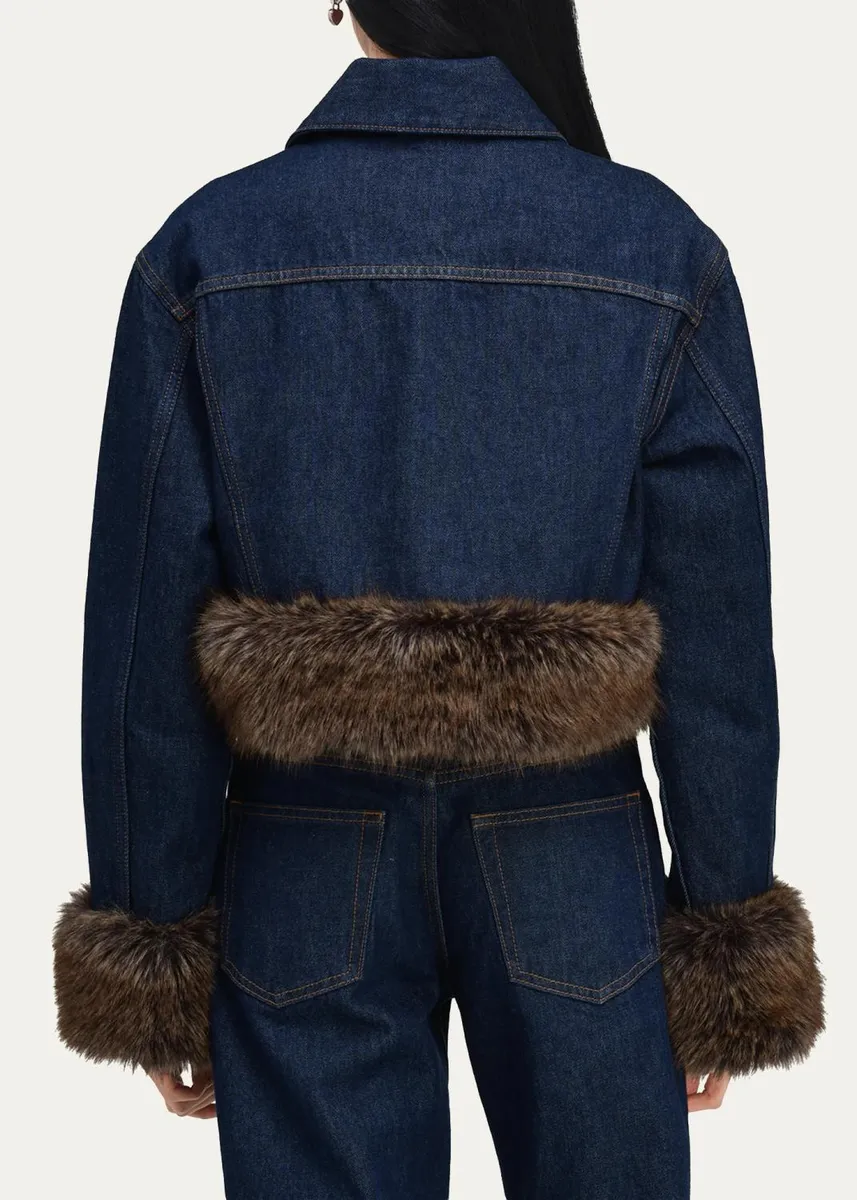 Marc Jacobs Faux-Fur-Trim Shrunken Trucker Jacket | Thumbnail 3