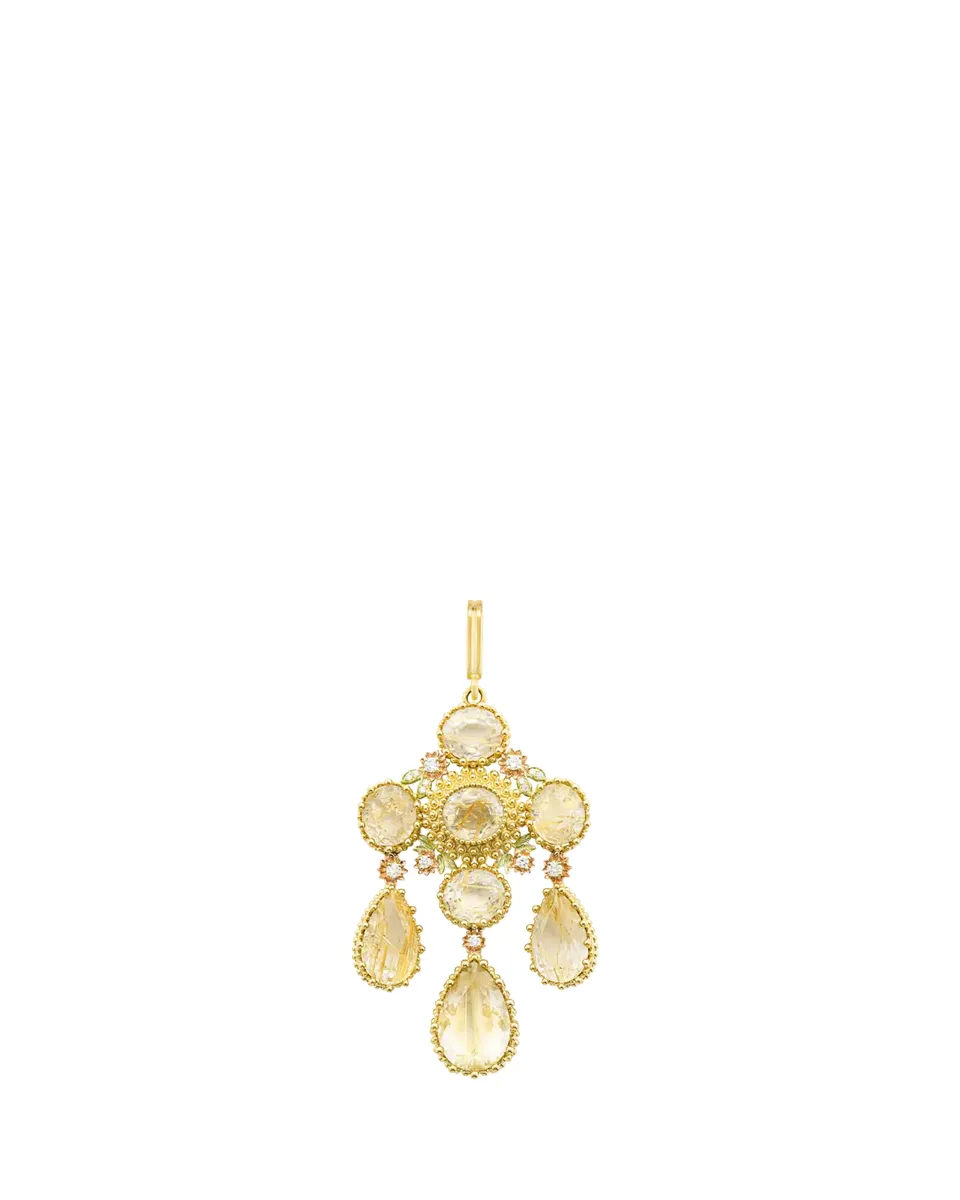 Mellerio 18K Yellow Gold Diamond and Rutilated Quartz Pendant | Thumbnail 2 Mellerio 18K Yellow Gold Diamond and Rutilated Quartz Pendant | Thumbnail 2