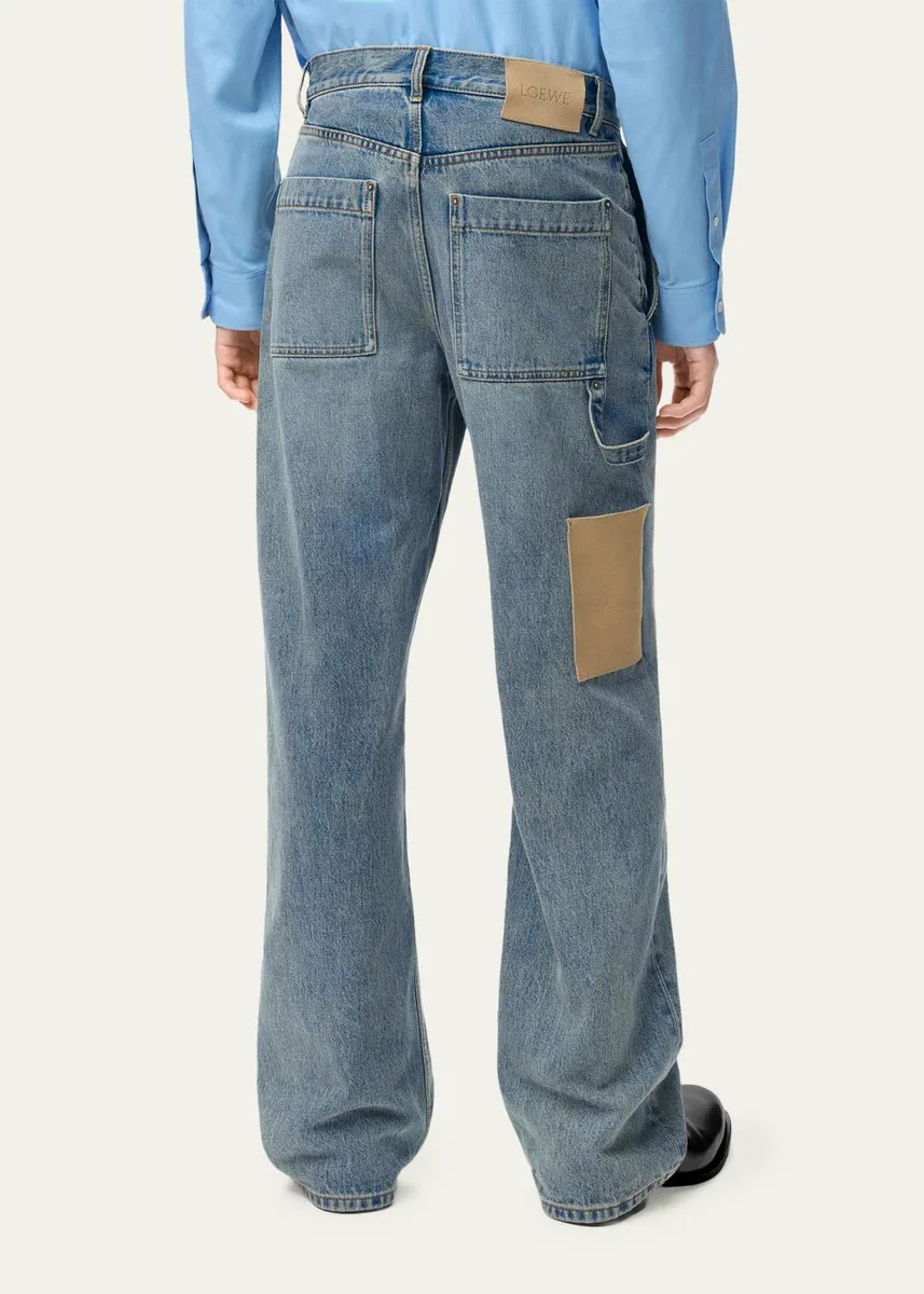 Loewe Men's Leather-Patch Straight-Leg Jeans | Thumbnail 3 Loewe Men's Leather-Patch Straight-Leg Jeans | Thumbnail 3