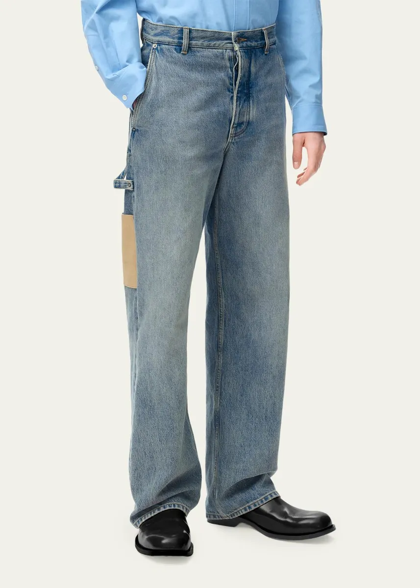 Loewe Men's Leather-Patch Straight-Leg Jeans | Thumbnail 4 Loewe Men's Leather-Patch Straight-Leg Jeans | Thumbnail 4