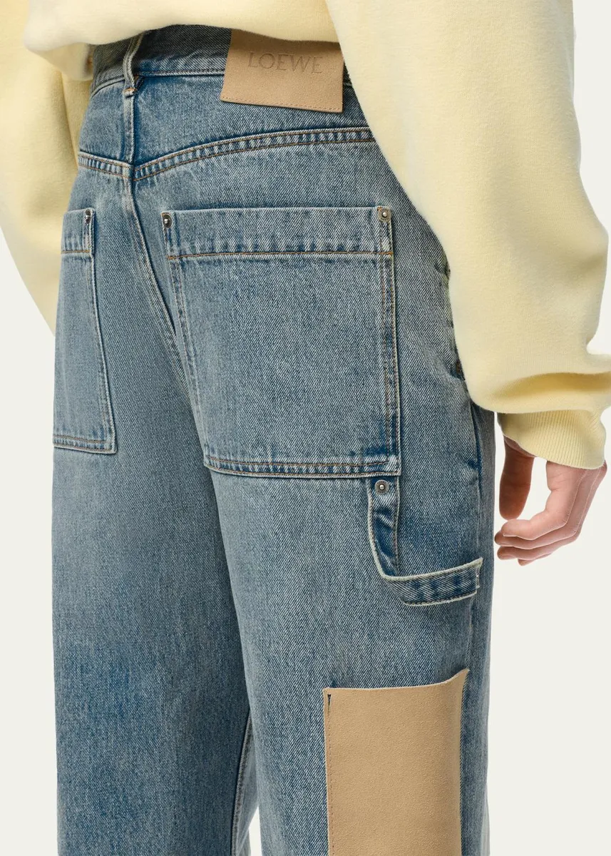 Loewe Men's Leather-Patch Straight-Leg Jeans | Thumbnail 5 Loewe Men's Leather-Patch Straight-Leg Jeans | Thumbnail 5