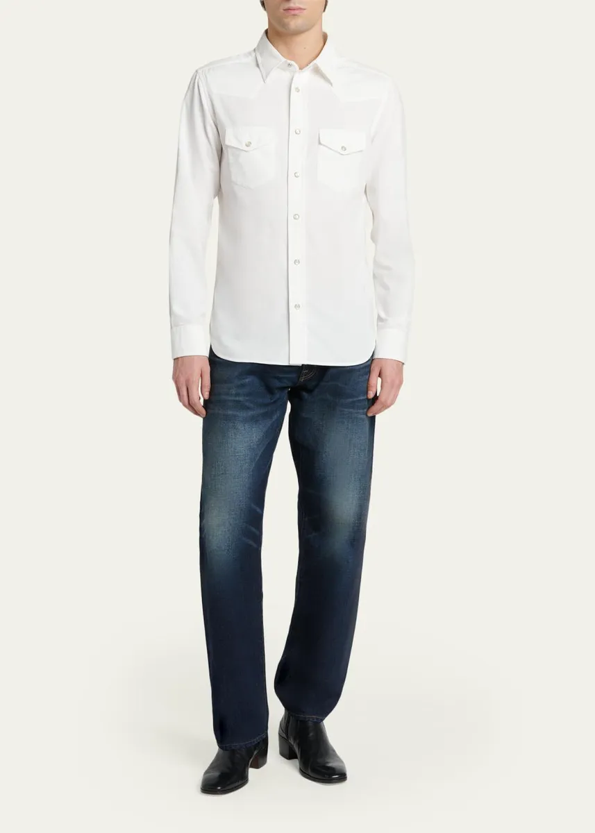 Tom Ford Men's Slim-Fit Corduroy Double-Pocket Western Shirt | Thumbnail 2