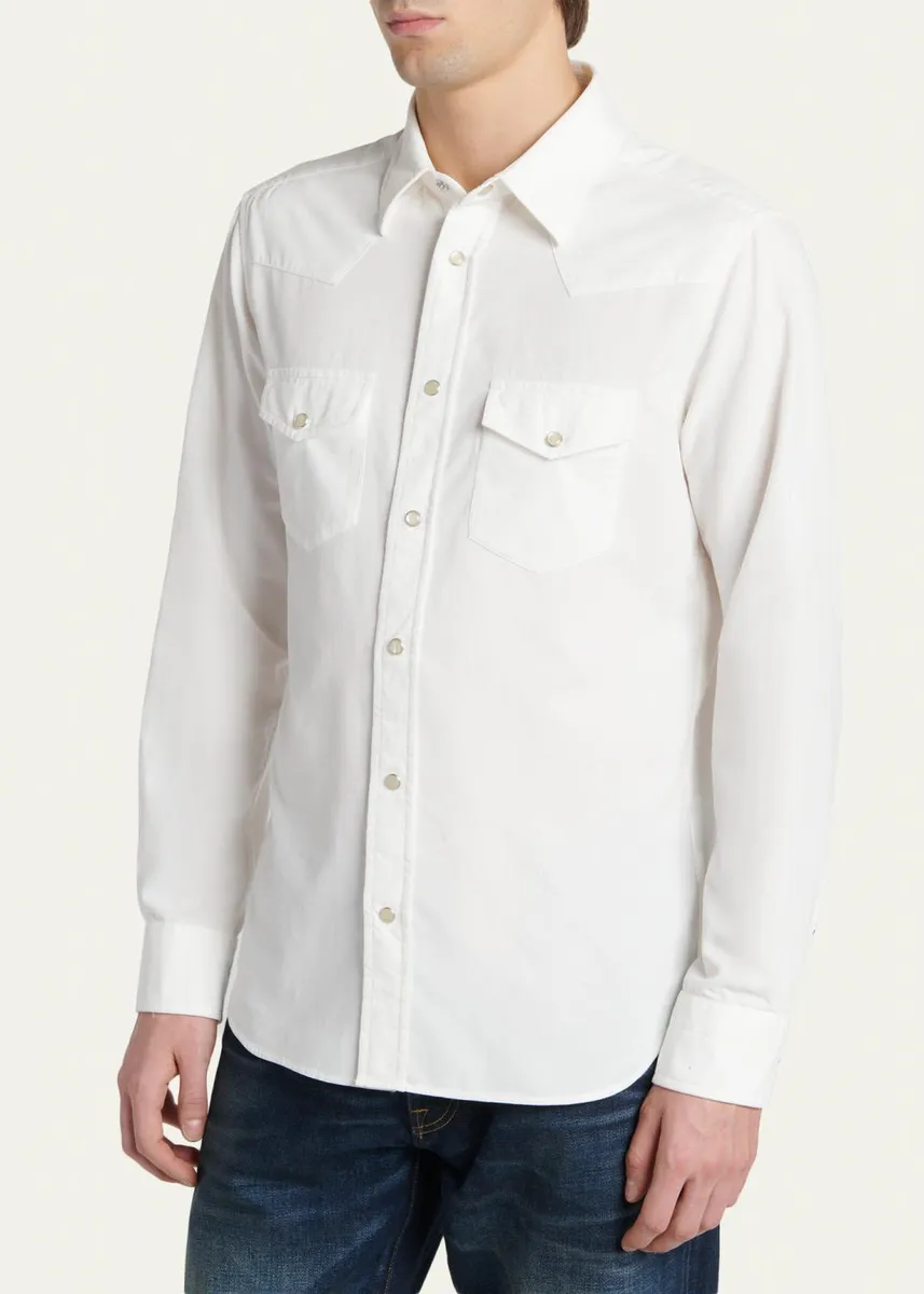 Tom Ford Men's Slim-Fit Corduroy Double-Pocket Western Shirt | Thumbnail 4