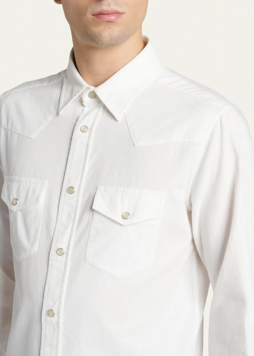 Tom Ford Men's Slim-Fit Corduroy Double-Pocket Western Shirt | Thumbnail 5