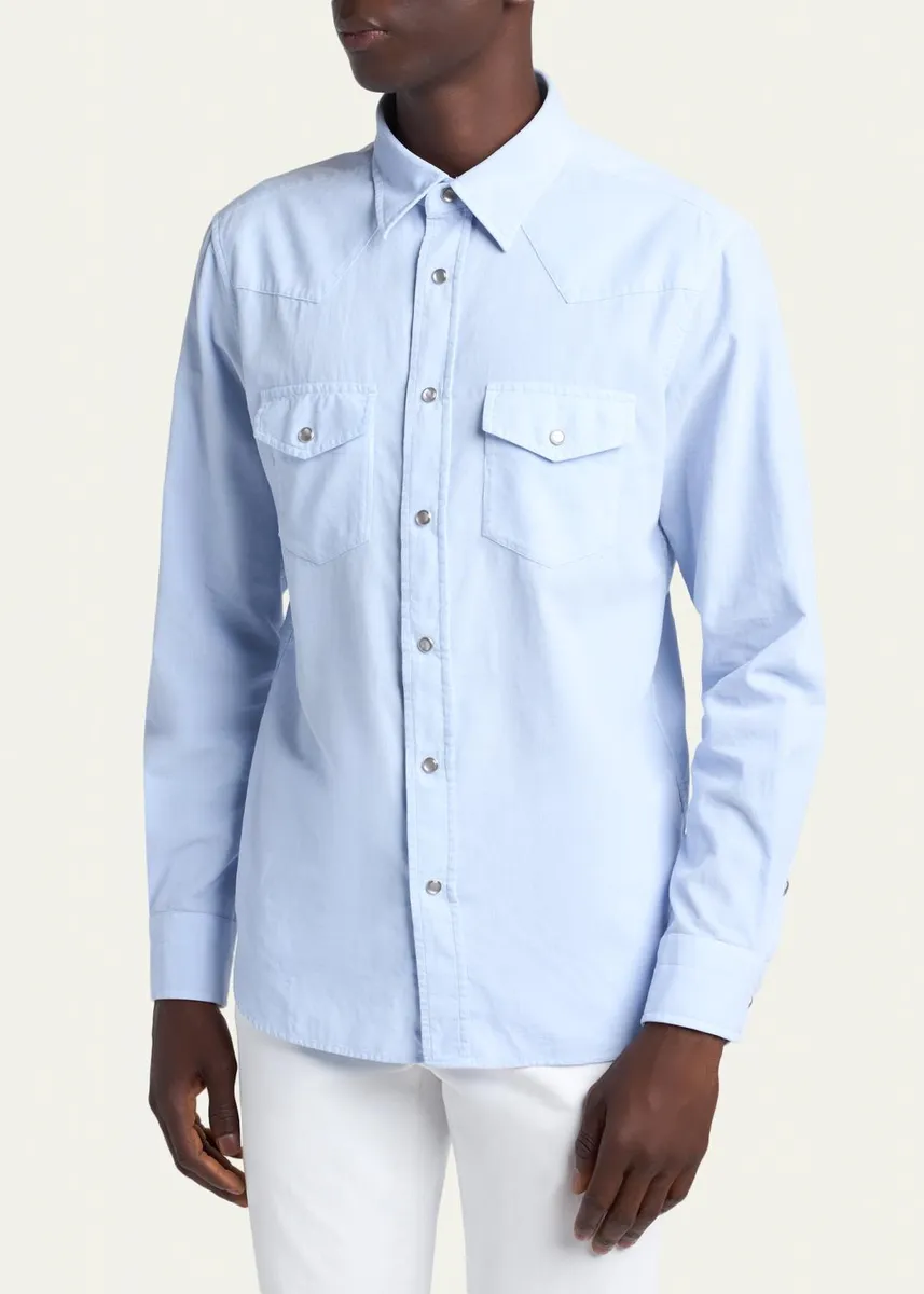 Tom Ford Men's Slim-Fit Corduroy Double-Pocket Western Shirt | Thumbnail 8