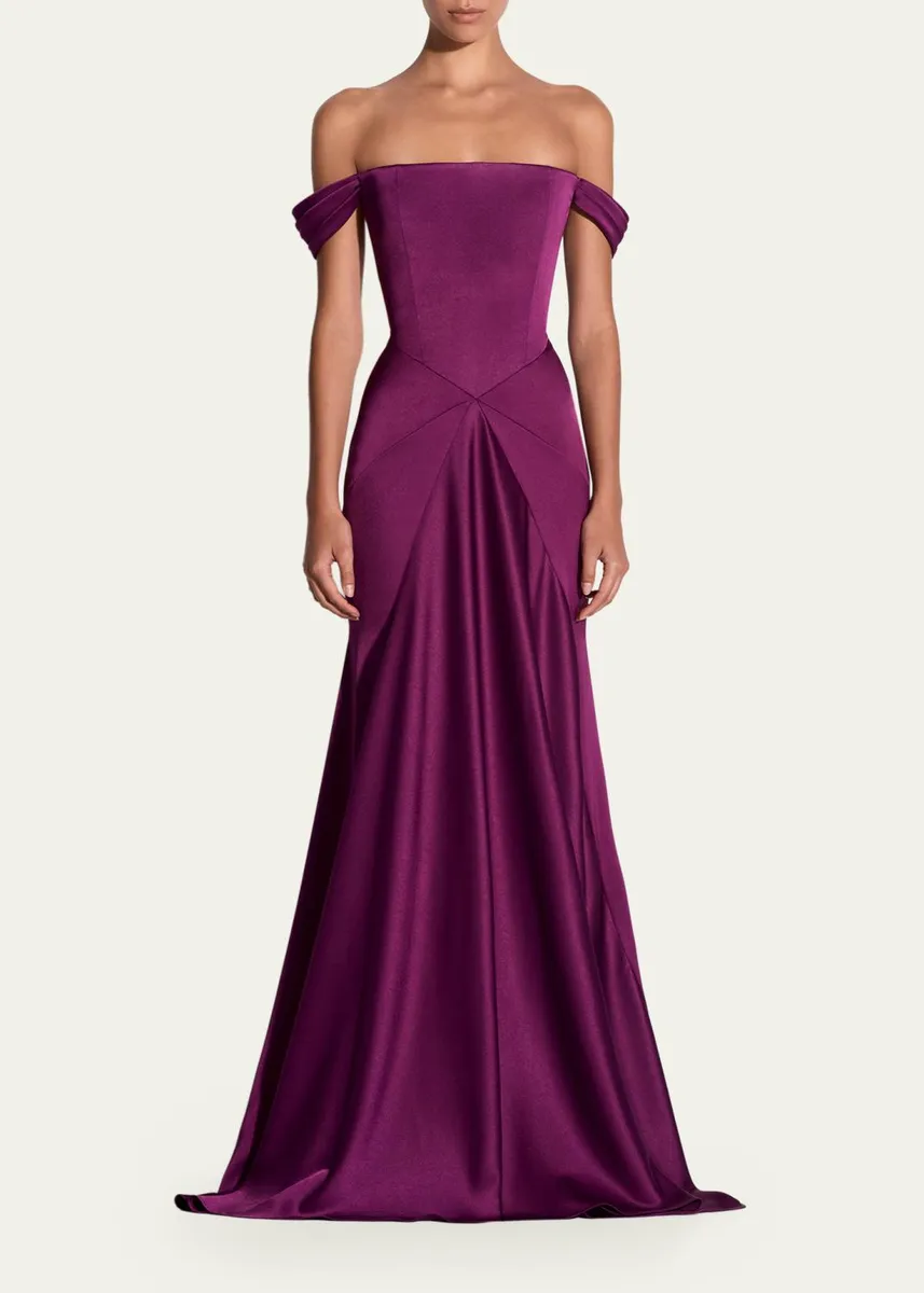 Alex Perry Off-The-Shoulder Paneled Satin Crepe Gown | Thumbnail 2 Alex Perry Off-The-Shoulder Paneled Satin Crepe Gown | Thumbnail 2
