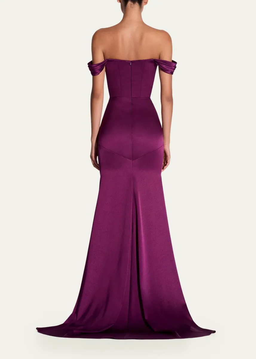 Alex Perry Off-The-Shoulder Paneled Satin Crepe Gown | Thumbnail 3 Alex Perry Off-The-Shoulder Paneled Satin Crepe Gown | Thumbnail 3