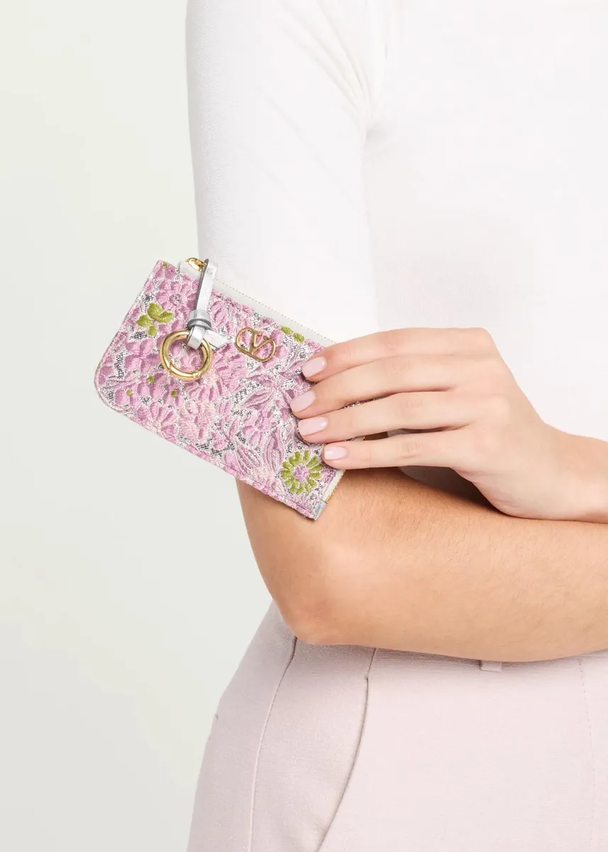 Valentino Garavani VLogo Metallic Floral Coin Purse | Thumbnail 2
