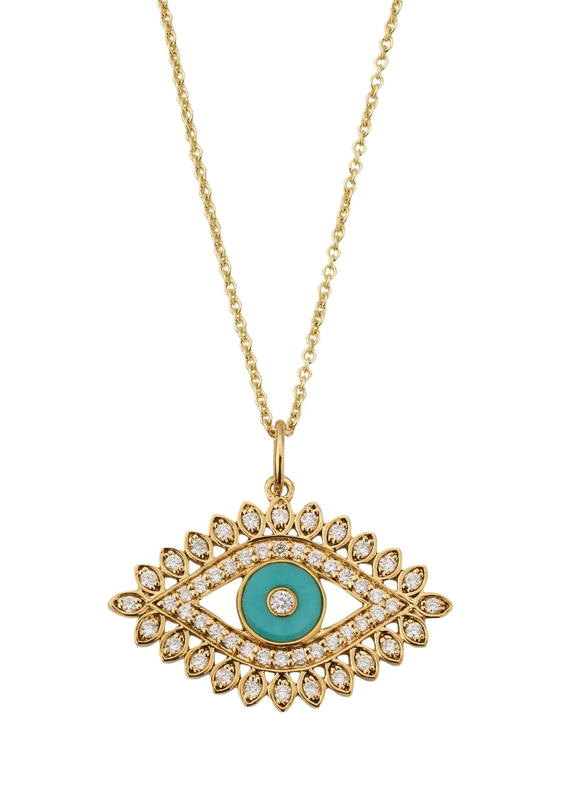 14K Diamond and Turquoise Evil Eye Marquise Necklace