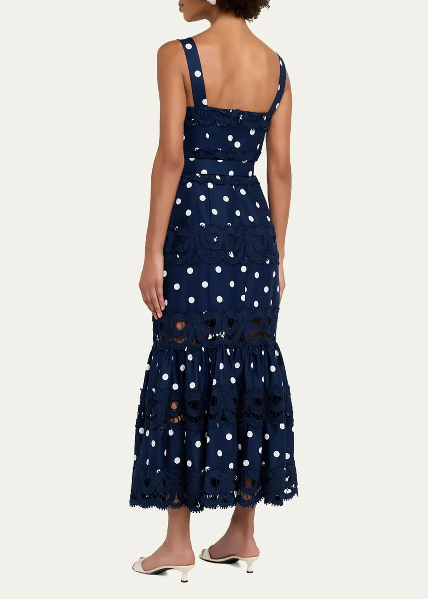 Self-Portrait Polka Dot Linen Midi Dress | Thumbnail 3