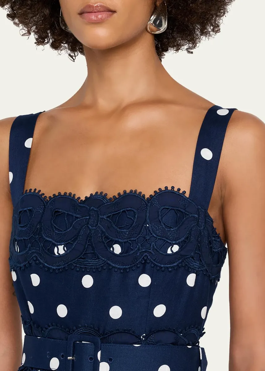 Self-Portrait Polka Dot Linen Midi Dress | Thumbnail 5