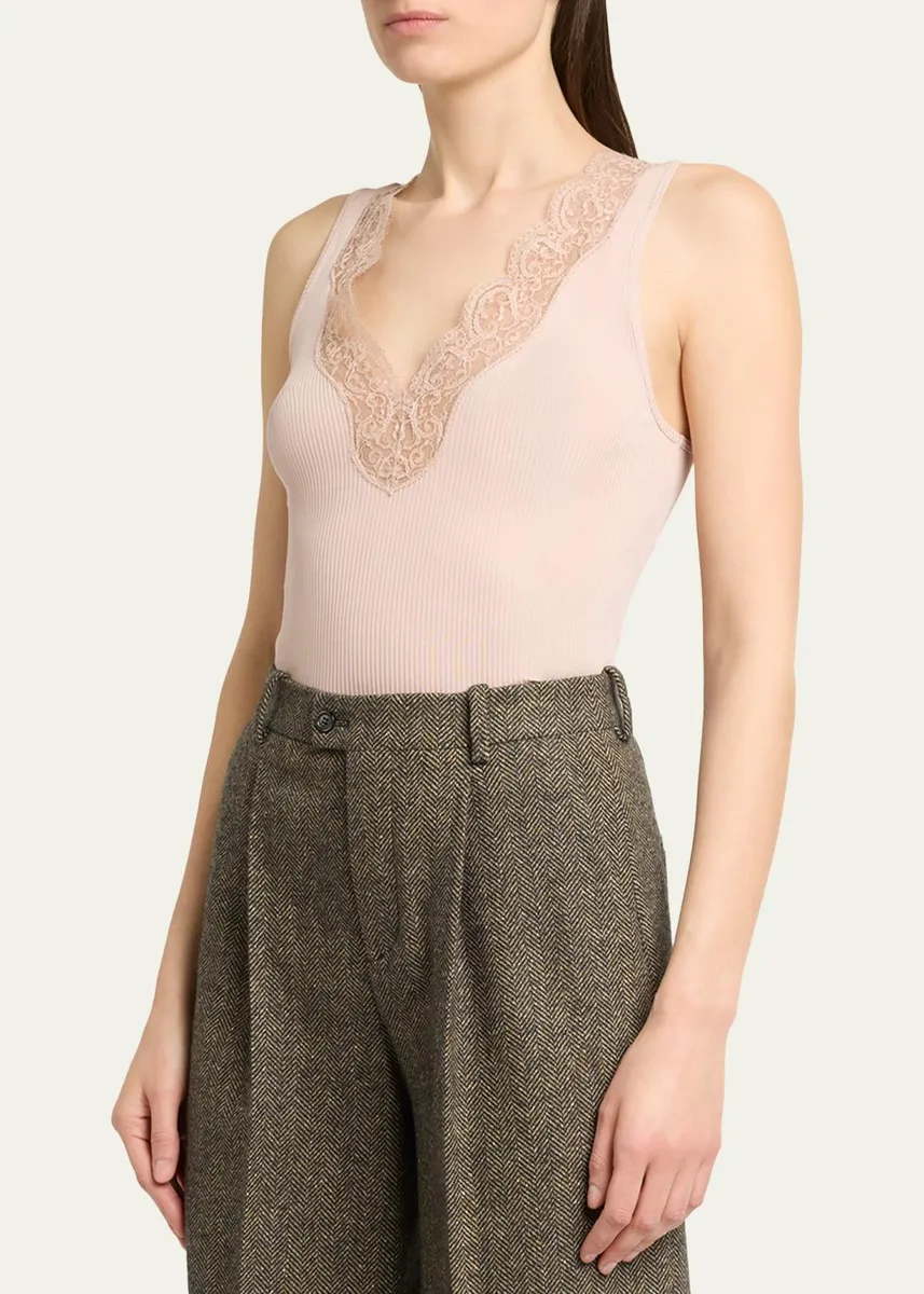 Saint Laurent Ribbed Silk Laced Tank Top | Thumbnail 4