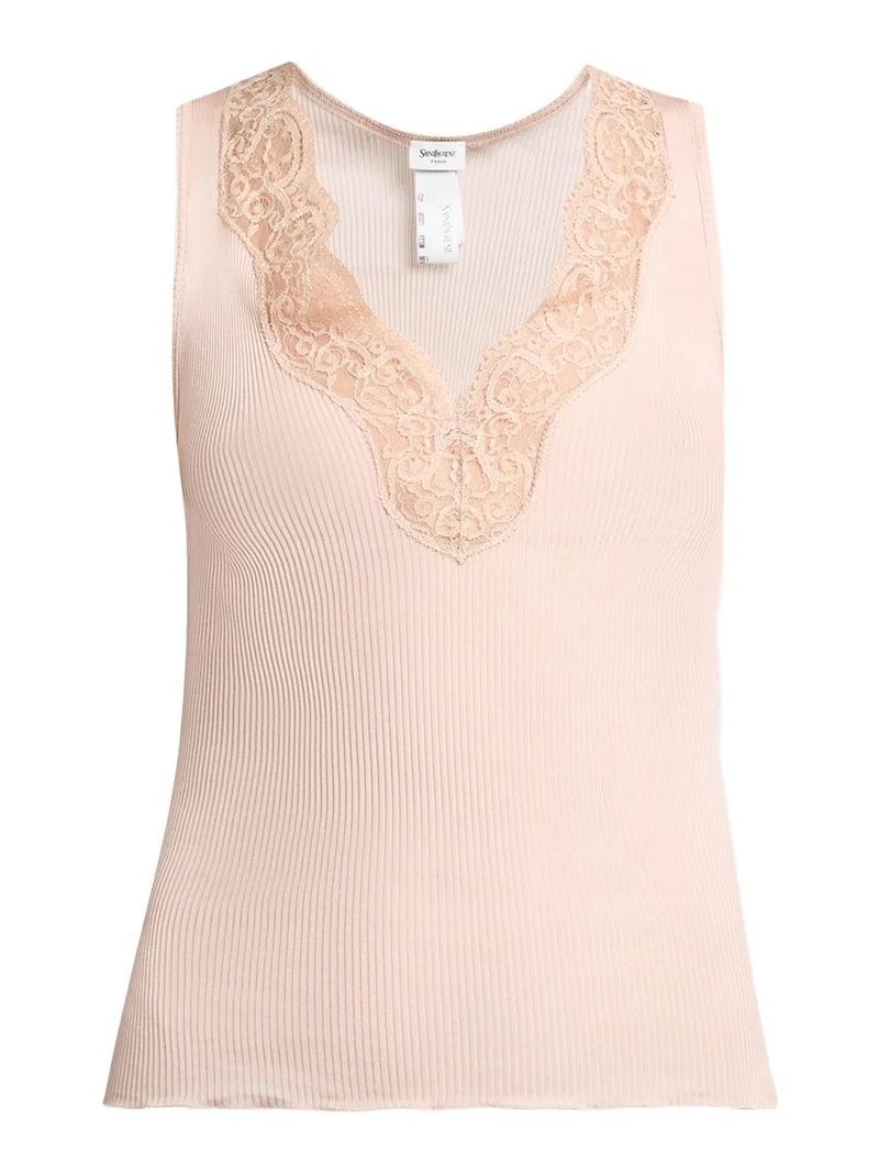 Saint Laurent Ribbed Silk Laced Tank Top