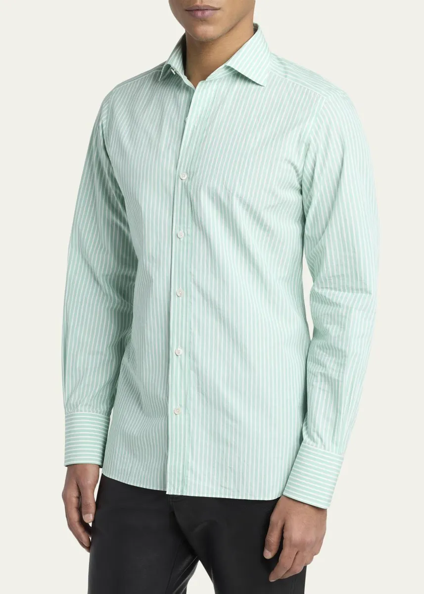 Tom Ford Men's Cotton Pinstripe Slim-Fit Dress Shirt | Thumbnail 4 Tom Ford Men's Cotton Pinstripe Slim-Fit Dress Shirt | Thumbnail 4