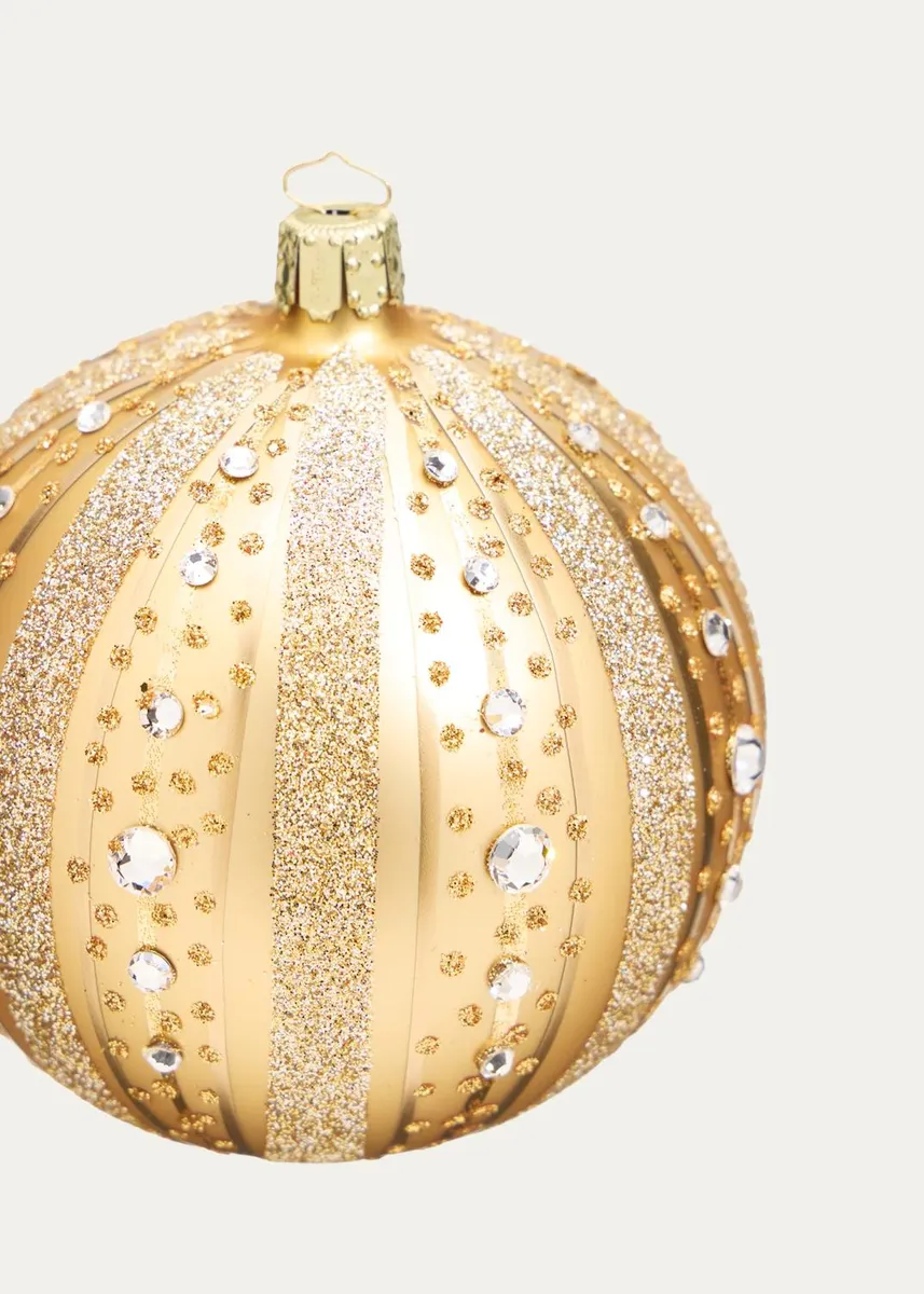 Bergdorf Goodman Glitter & Rhinestone Stripes on Gold Ball Christmas Ornament | Thumbnail 2 Bergdorf Goodman Glitter & Rhinestone Stripes on Gold Ball Christmas Ornament | Thumbnail 2