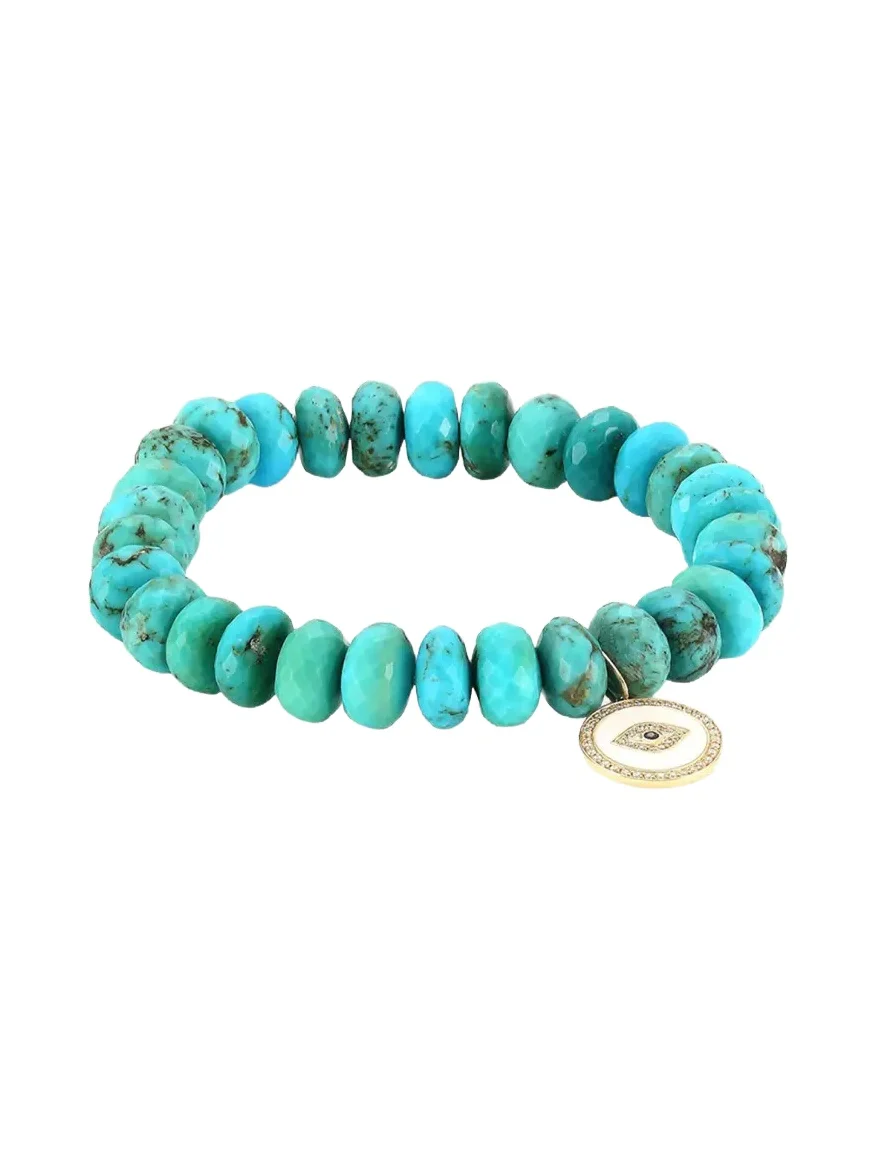 14K Yellow Gold, 0.18 TCW Diamond, Sapphire & Turquoise Evil Eye Beaded Bracelet 14K Yellow Gold, 0.18 TCW Diamond, Sapphire & Turquoise Evil Eye Beaded Bracelet