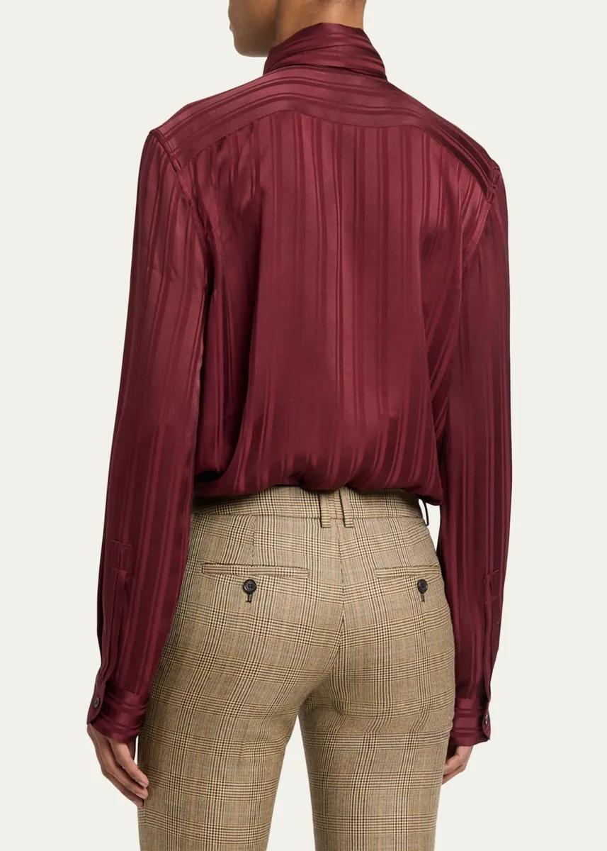 Saint Laurent Striped Silk Jacquard Cassandre Lavalliere Blouse | Thumbnail 3