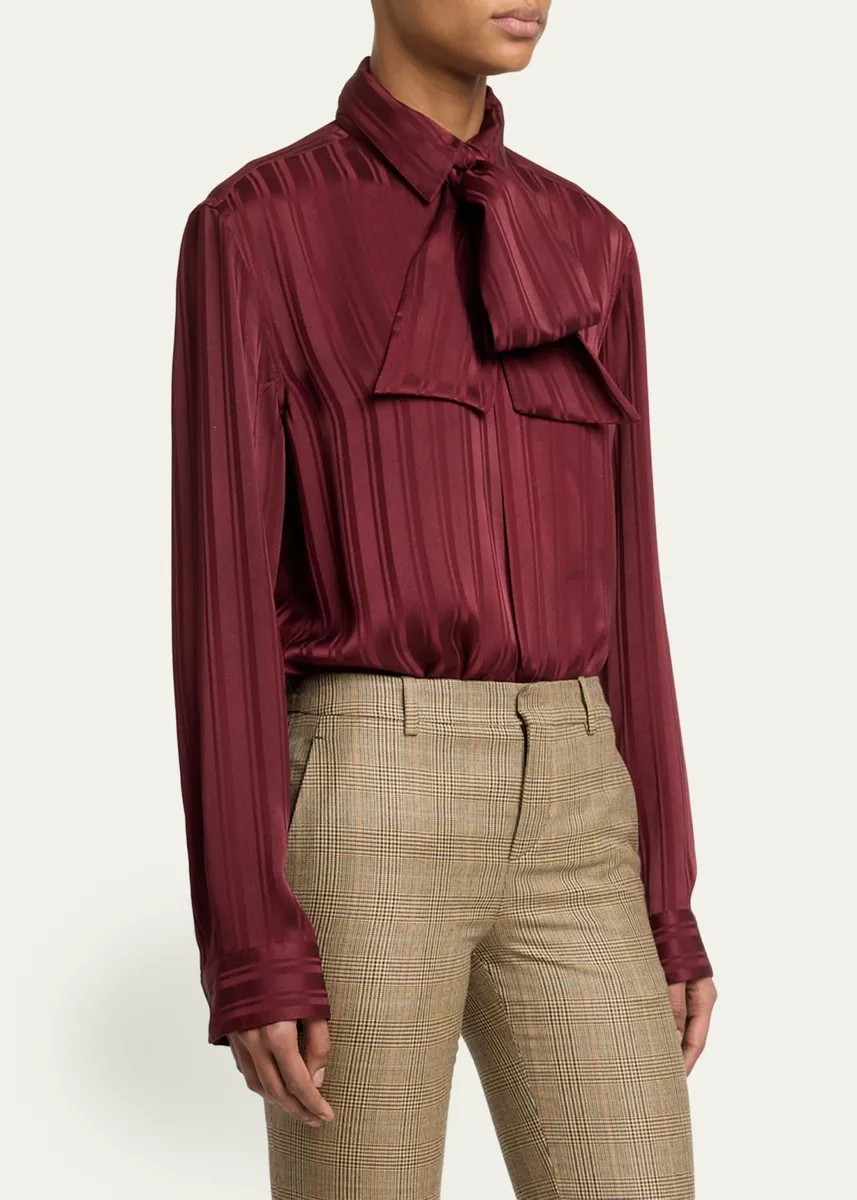 Saint Laurent Striped Silk Jacquard Cassandre Lavalliere Blouse | Thumbnail 4