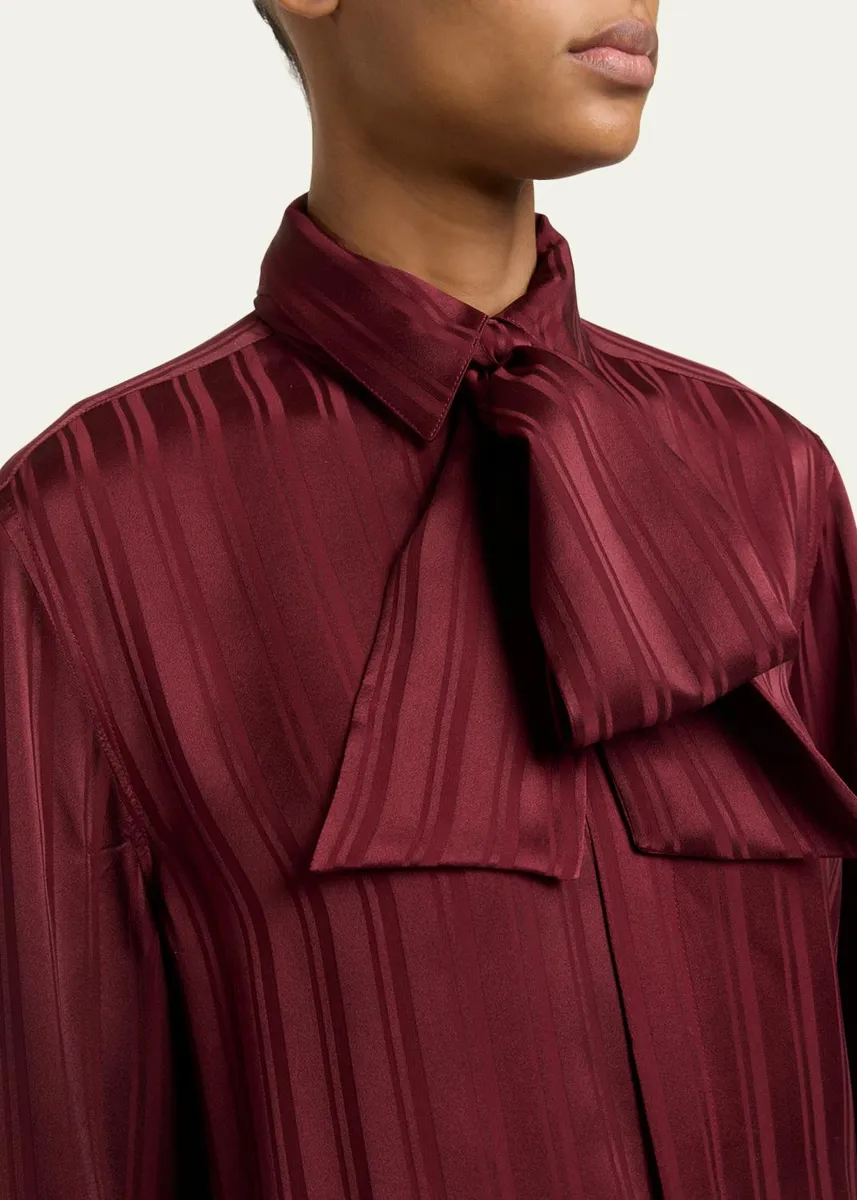 Saint Laurent Striped Silk Jacquard Cassandre Lavalliere Blouse | Thumbnail 5