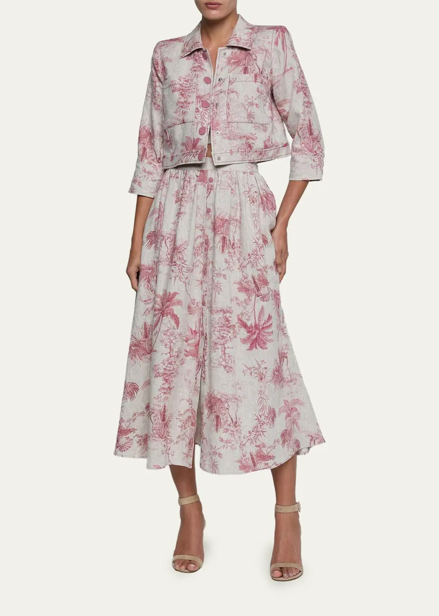 L'Agence Eda Cropped Etoile-Print Linen Jacket | Thumbnail 2