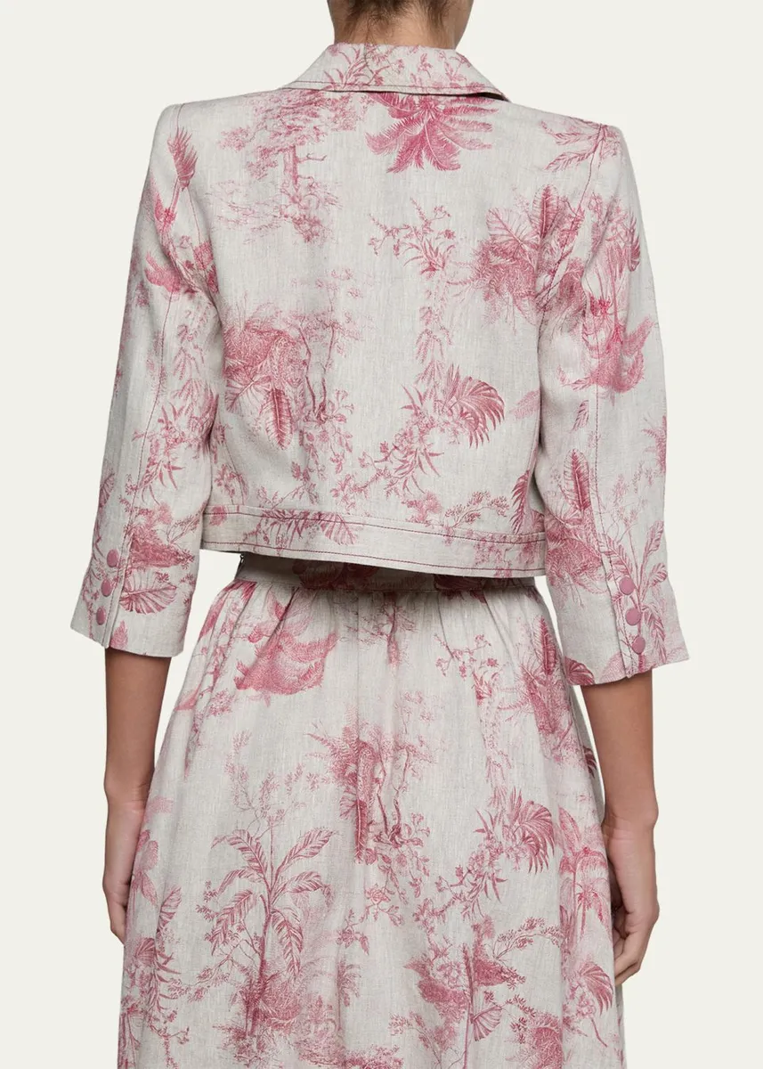 L'Agence Eda Cropped Etoile-Print Linen Jacket | Thumbnail 3