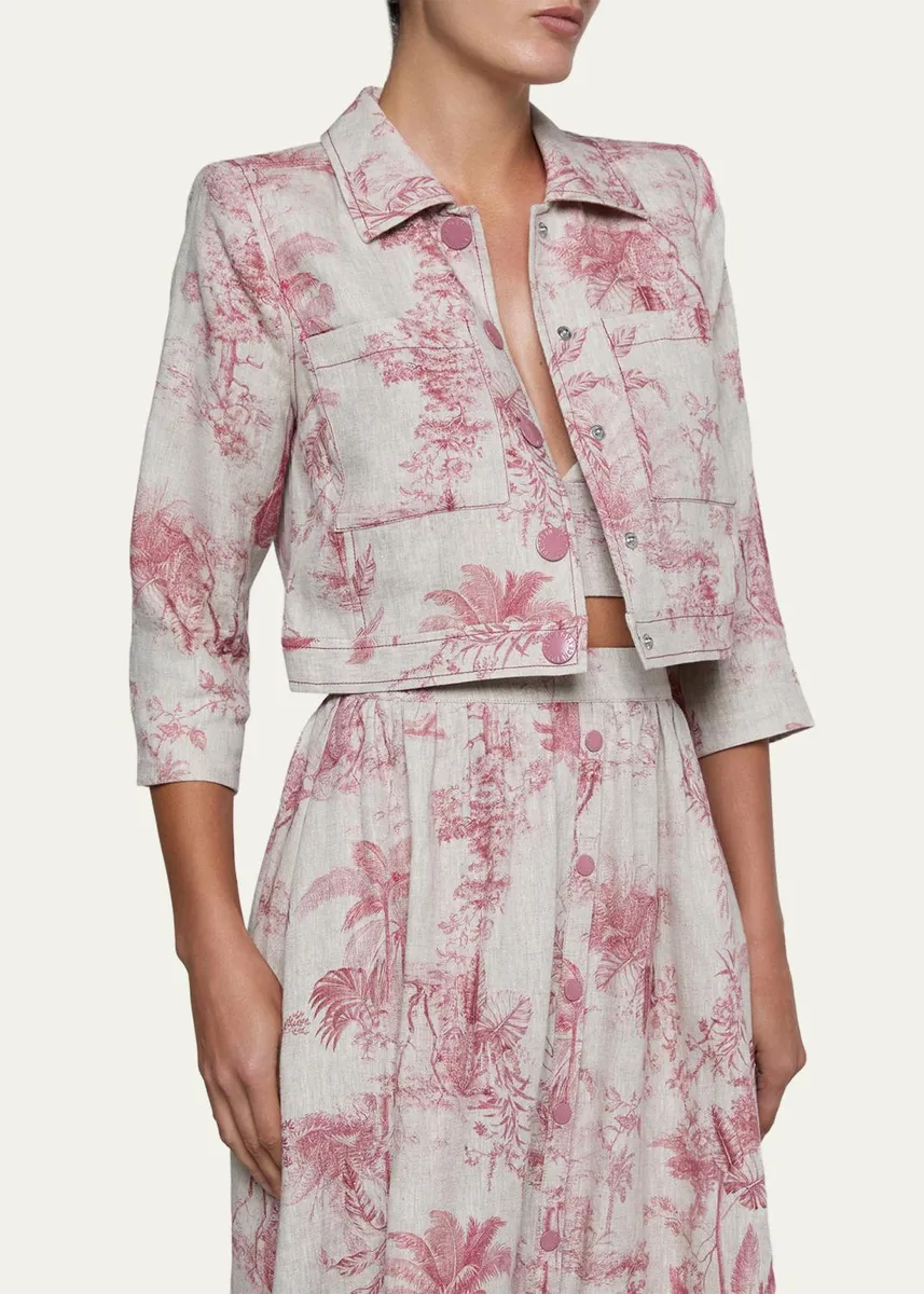 L'Agence Eda Cropped Etoile-Print Linen Jacket | Thumbnail 4