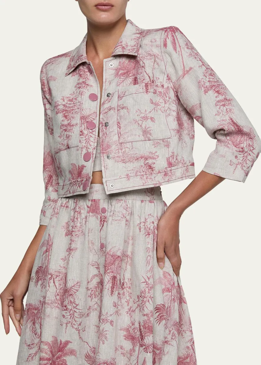 L'Agence Eda Cropped Etoile-Print Linen Jacket | Thumbnail 5