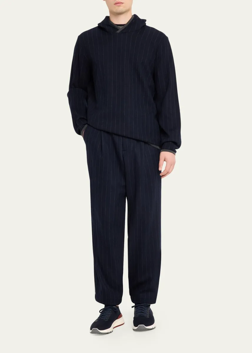 Sease Men's Drone Wool and Cashmere Stripe Hoodie | Thumbnail 2
