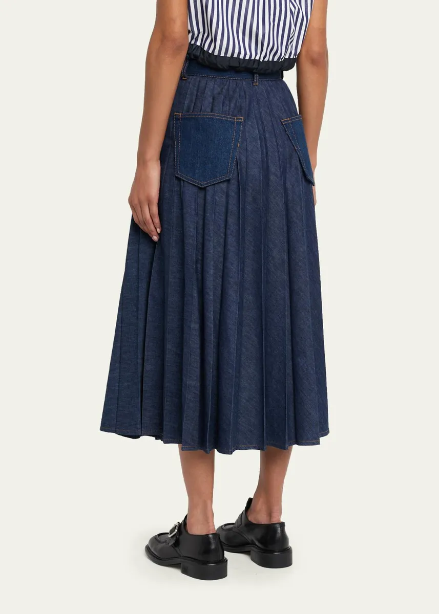 Sacai Belted Pleated Denim Midi Skirt | Thumbnail 3
