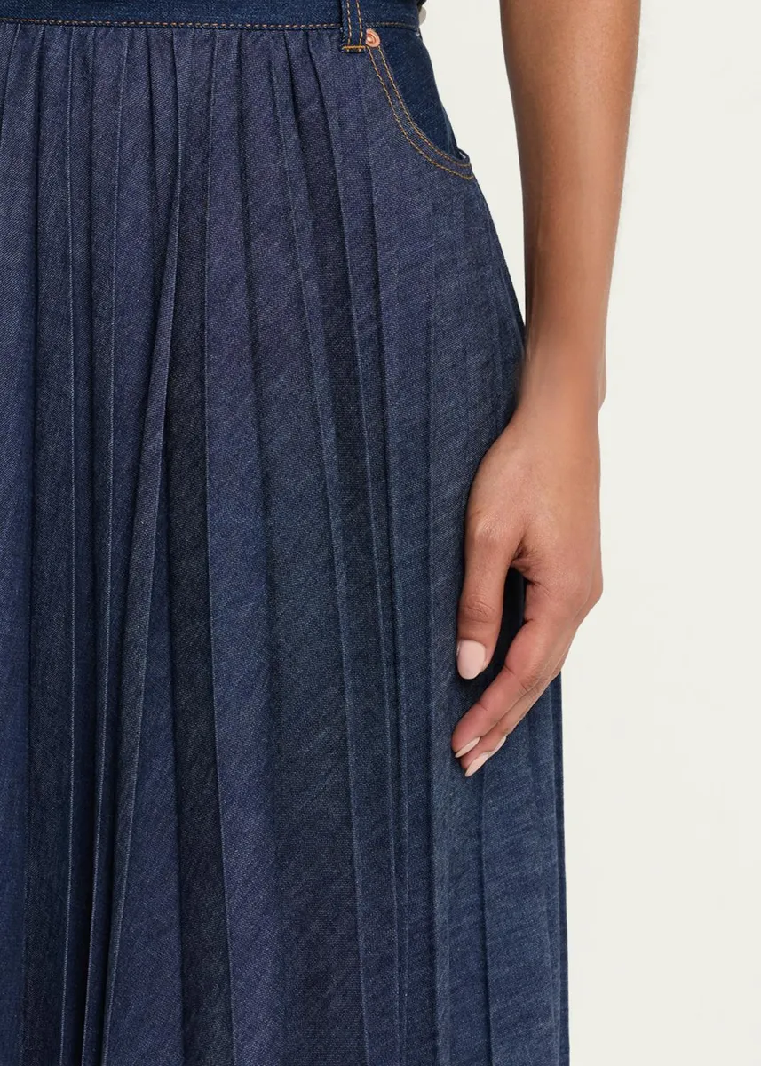 Sacai Belted Pleated Denim Midi Skirt | Thumbnail 5