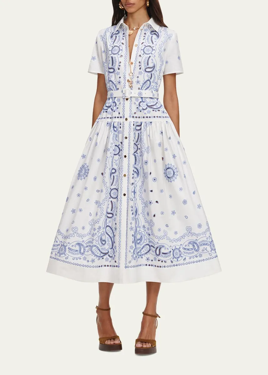 Self-Portrait Embroidered Cotton Belted Midi Dress | Thumbnail 4 Self-Portrait Embroidered Cotton Belted Midi Dress | Thumbnail 4