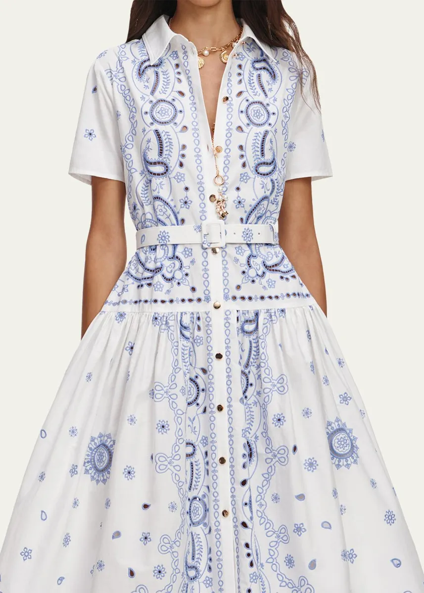 Self-Portrait Embroidered Cotton Belted Midi Dress | Thumbnail 5 Self-Portrait Embroidered Cotton Belted Midi Dress | Thumbnail 5
