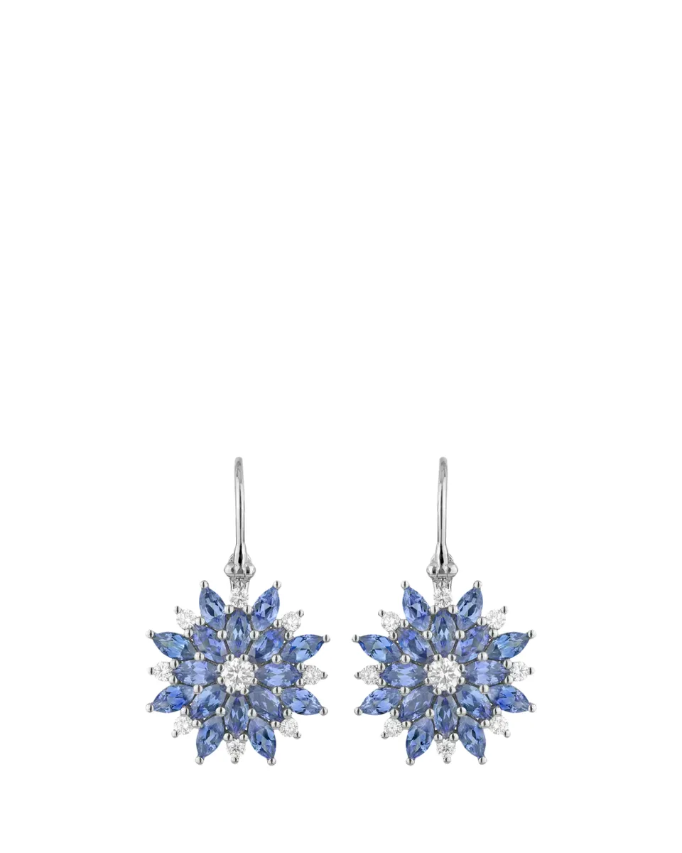 Paul Morelli 18K White Gold Dahlia Blue Sapphire and White Diamond Wire Earrings | Thumbnail 2