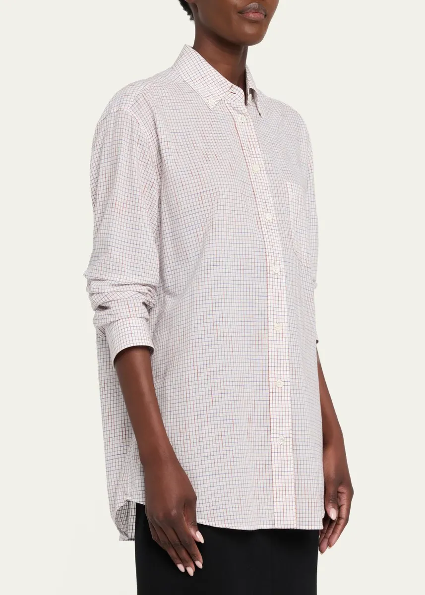The Row Dalan Check Cotton Poplin Button-Down Shirt | Thumbnail 4 The Row Dalan Check Cotton Poplin Button-Down Shirt | Thumbnail 4