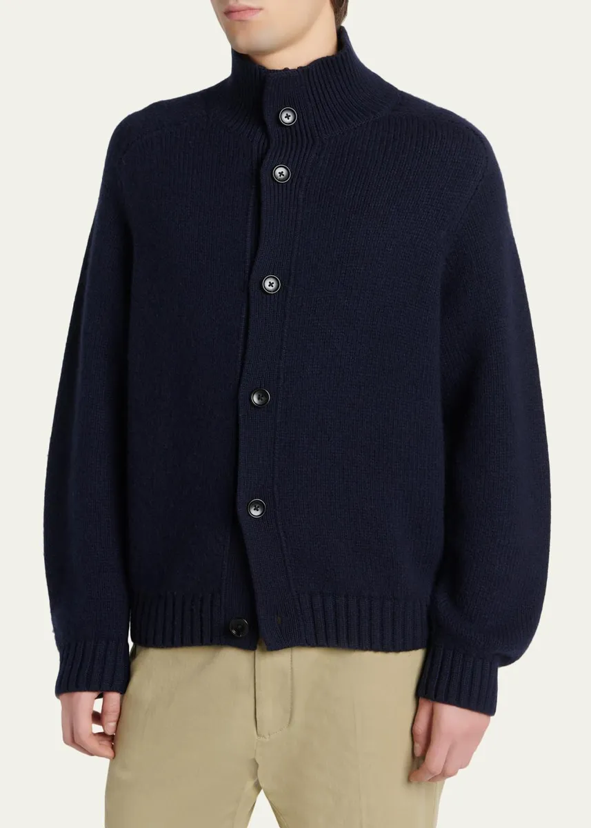 Tom Ford Men's Coarsehair Cashmere Rib-Knit Cardigan | Thumbnail 4