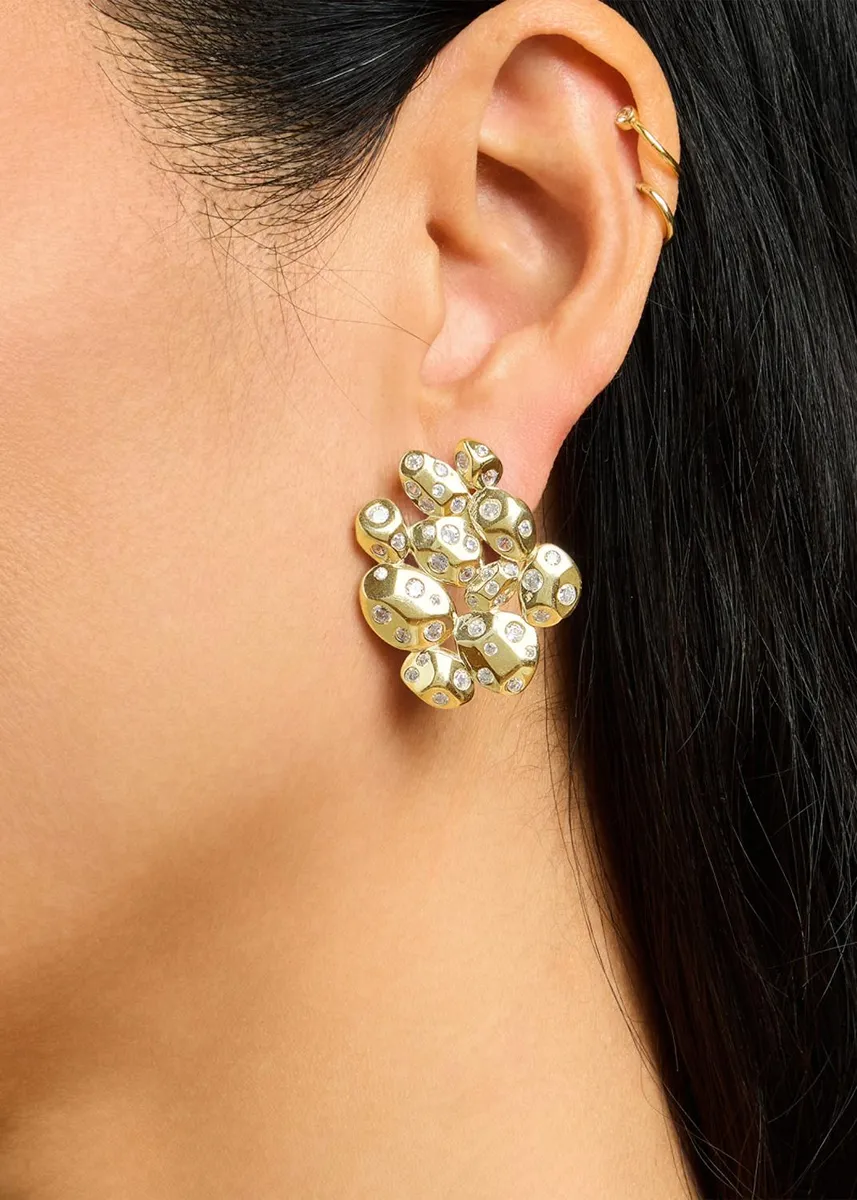 Nickho Rey Picasso 14K Gold Vermeil Cubic Zirconia Cluster Earrings | Thumbnail 2