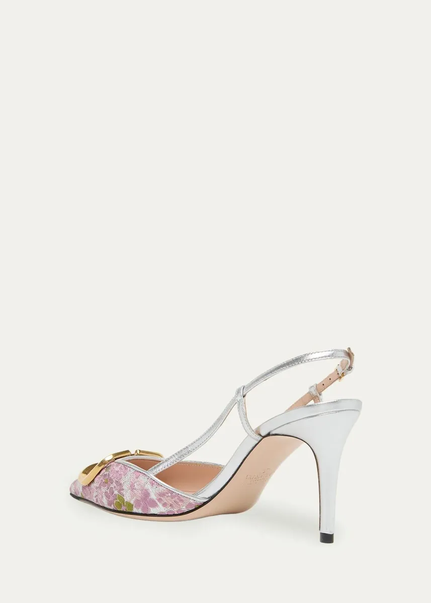 Valentino Garavani 80mm VLogo Floral Jacquard Slingback Pumps | Thumbnail 4