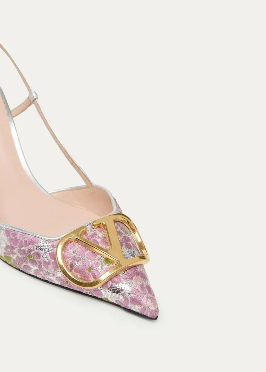 Valentino Garavani 80mm VLogo Floral Jacquard Slingback Pumps | Thumbnail 5