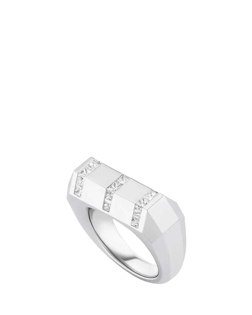 GEMELLA JEWELS 18K White Gold Diamond Stella Bar Ring | Thumbnail 2