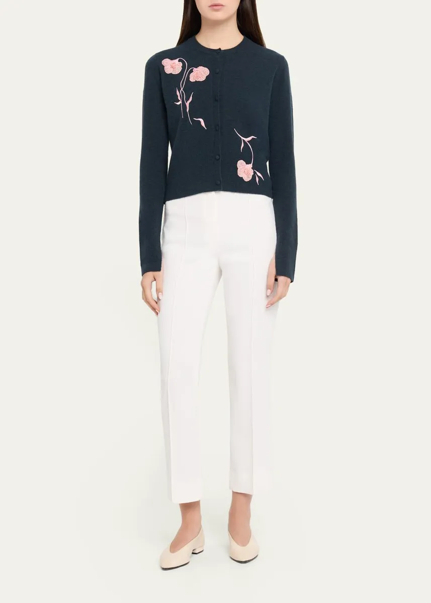 Erdem Flower Embroidered Cashmere-Wool Crewneck Cardigan | Thumbnail 2 Erdem Flower Embroidered Cashmere-Wool Crewneck Cardigan | Thumbnail 2