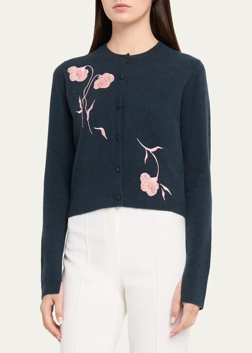 Erdem Flower Embroidered Cashmere-Wool Crewneck Cardigan | Thumbnail 4 Erdem Flower Embroidered Cashmere-Wool Crewneck Cardigan | Thumbnail 4