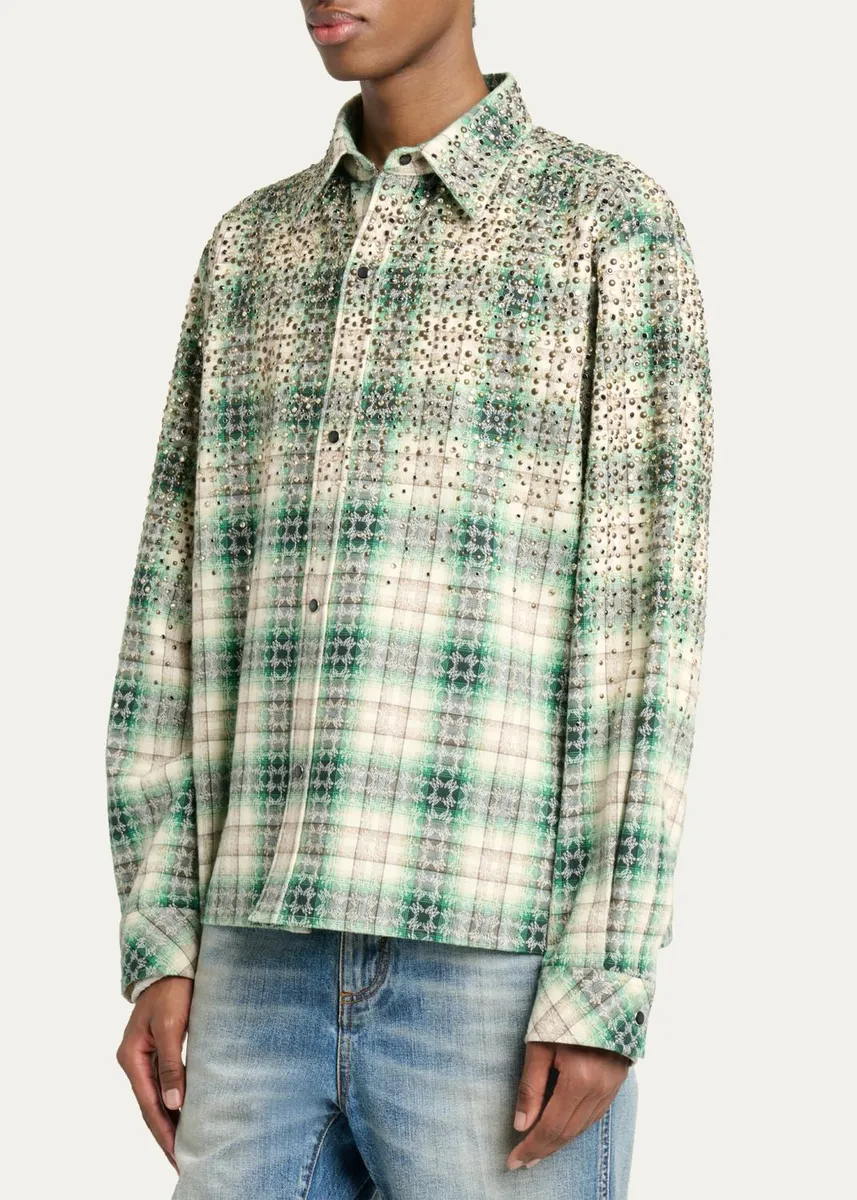 AMIRI Men's MA Plaid Crystal Western Overshirt | Thumbnail 4
