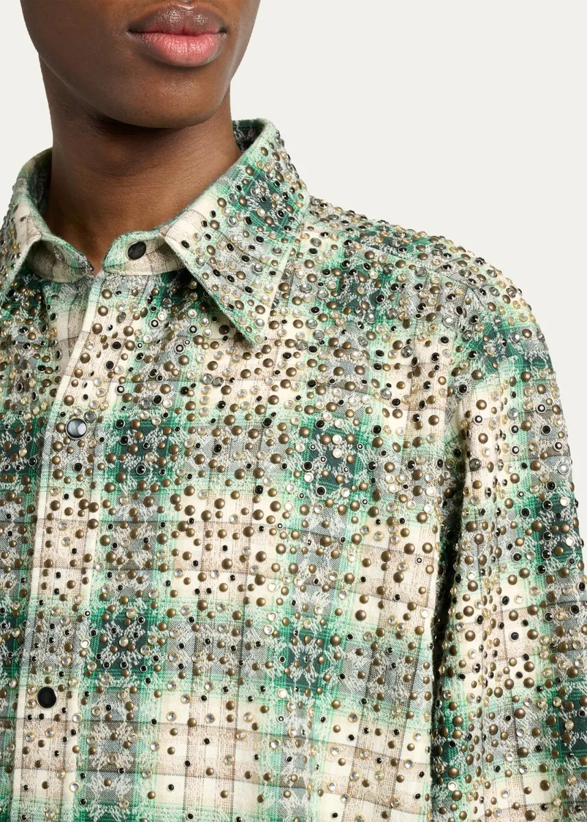 AMIRI Men's MA Plaid Crystal Western Overshirt | Thumbnail 5