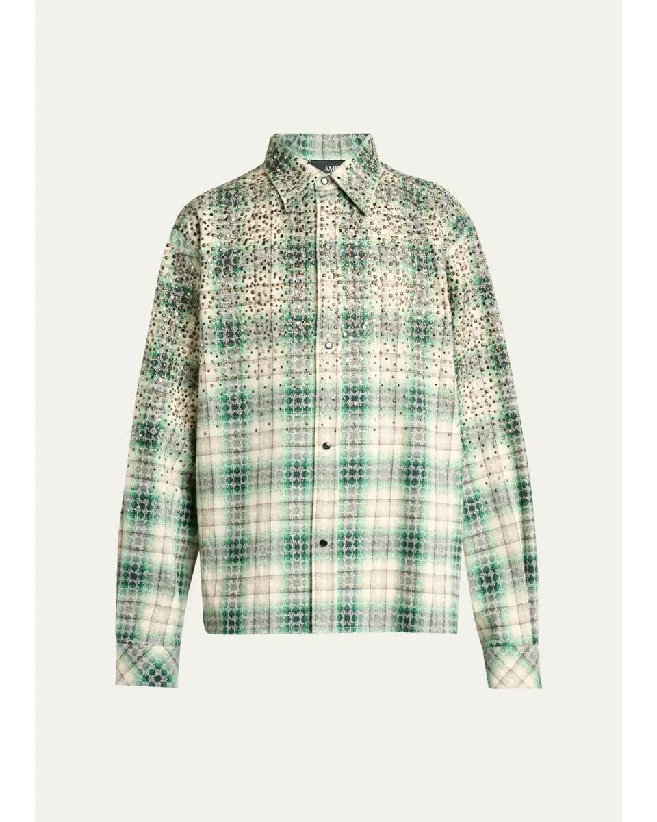 AMIRI Men's MA Plaid Crystal Western Overshirt | Thumbnail 6